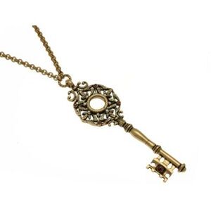 RARE Alcozer & J Necklace –Swarovski Pearls & Garnets Brass Key Pendant Necklace